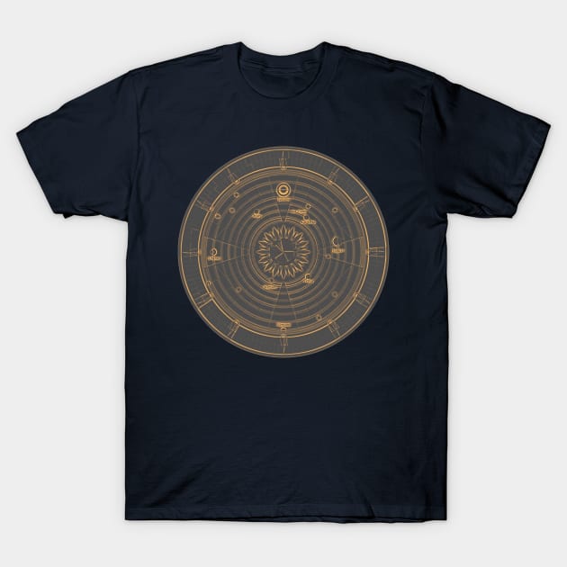 Solar System gold black T-Shirt by arxitrav